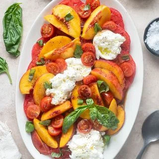Tomato Peach Burrata Salad