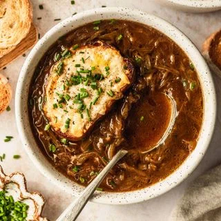 French Shallot Soup with Gruyère Croutons
