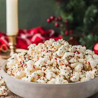 White Chocolate Popcorn with Sprinkles