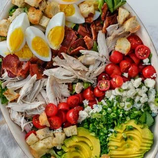 California Cobb Salad with Bacon Croutons and Basil Vinaigrette