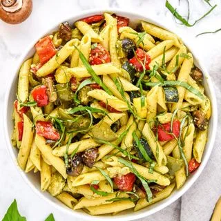 Roasted Veggie Pesto Pasta Salad
