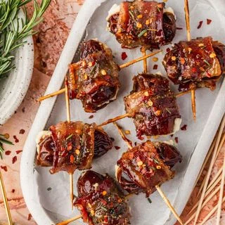 Maple Glazed Bacon Wrapped Dates with Goat Cheese