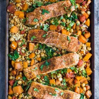 One Pan Salmon and Squash with Couscous