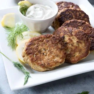 Crispy Salmon Patties with Lemon Dill Sauce