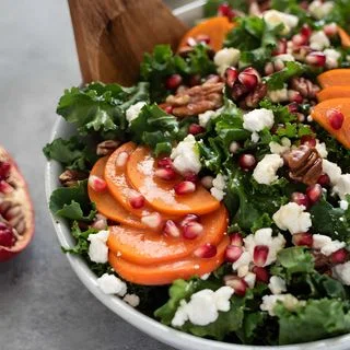 Holiday Salad with Kale, Persimmon and Pomegranate