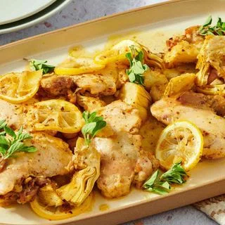 Sheet Pan Lemon Artichoke Chicken Thighs