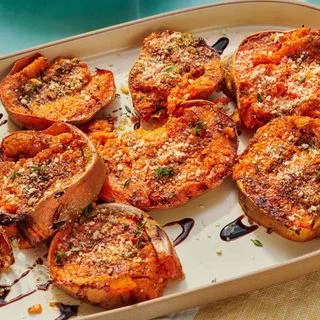 Mediterranean Smashed Sweet Potatoes