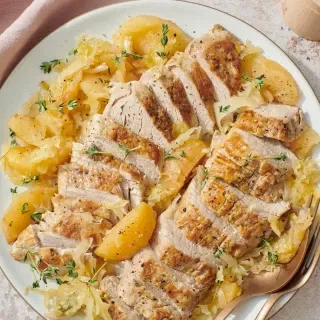 Slow Cooker Pork Tenderloin with Apples and Sauerkraut