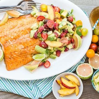 Broiled Salmon with Summer Fruit Salad