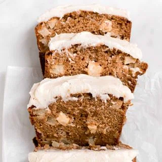 Apple Spice Loaf Cake with Brown Butter Cream Cheese Frosting