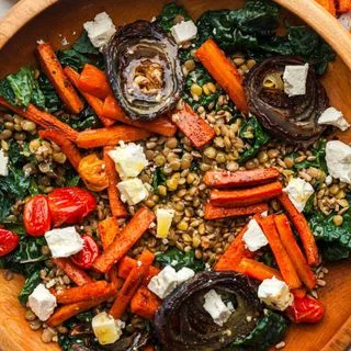 Kale Lentil Salad with Roasted Vegetables 