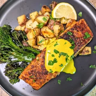 Blackened Salmon with Turmeric Cream Sauce