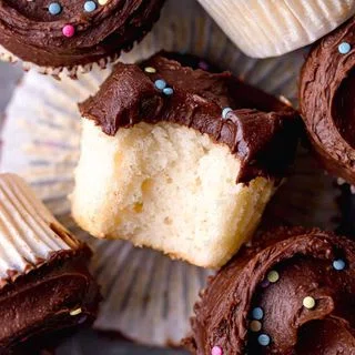 Small Batch Vanilla Cupcakes with Dark Chocolate Frosting