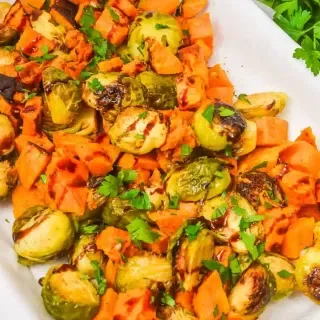 Roasted Sweet Potatoes with Brussel Sprouts