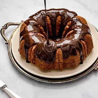 Roasted Banana Bundt Cake with Chocolate Glaze
