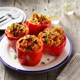 Vegan Red Beans and Rice Stuffed Peppers