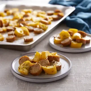 Sheet Pan Yellow Squash and Chicken Sausage