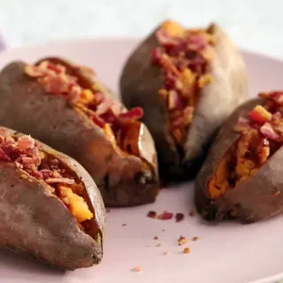 Loaded Bourbon Maple Bacon Sweet Potatoes