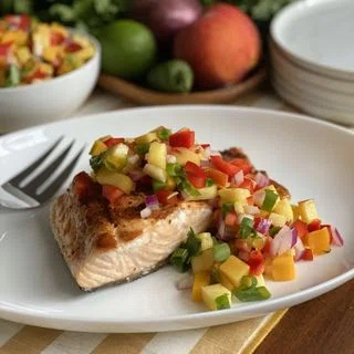 Spice-Rubbed Grilled Salmon with Fruit Trio Salsa