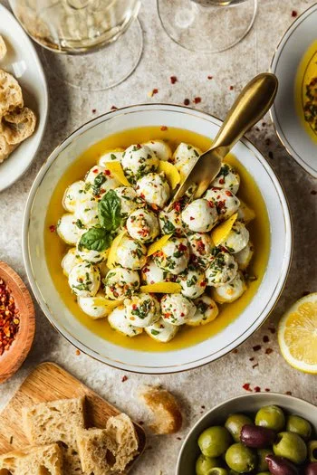 Marinated Mozzarella Balls with Basil & Lemon