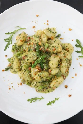 Gnocchi with Pesto Cream Sauce & Asparagus