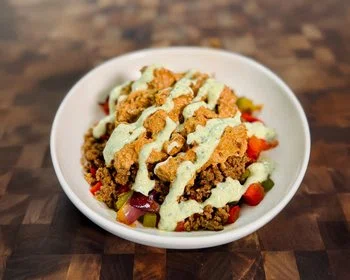 Creamy Beef & Potato Bowl with Spicy Cilantro Lime Crema