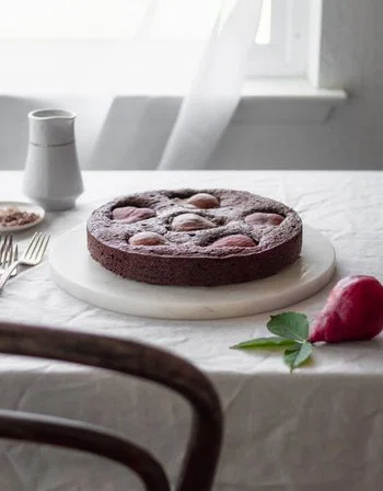Chocolate Hazelnut Pear Cake + Maple Cream
