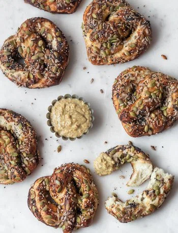 Seedy Soft Pretzels + Blue Cheese Mustard