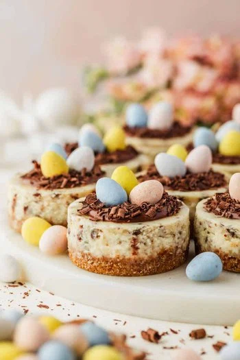 Mini Easter Egg Cheesecakes with Chocolate Ganache