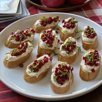 Pom, Mint & Goat Cheese Crostini