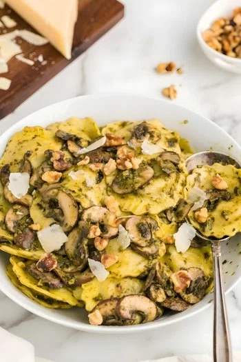 Mushroom Ravioli with Pesto