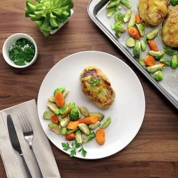 Sheet Pan Honey Mustard Pork Chops with Roasted Veggies