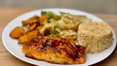 Salmon Veggie Rice Bowl