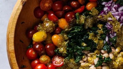 Kale and White Bean Salad with Pesto Dressing