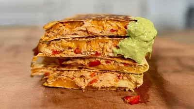 High Protein Chicken Quesadilla with Avocado Yogurt Sauce