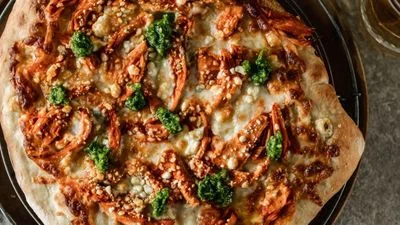 Buffalo Chicken Pizza With Chive Pesto