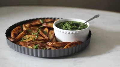 Potato Wedges With Zhoug + Garlic Aioli