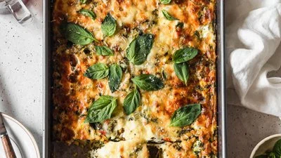 Roasted Veggie Breakfast Casserole With Pesto