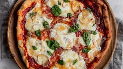 Pizza With Soppressata, Basil, & Hot Honey