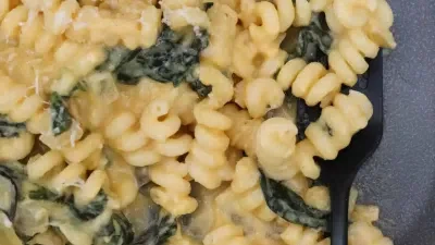 Pasta with Butternut Squash Sauce, Gruyere, and Greens