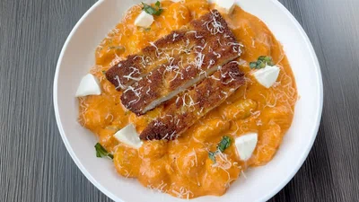 Gnocchi with Pink Sauce and Chicken Cutlet