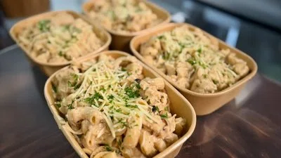 High Protein Shredded Chicken Alfredo Meal Prep