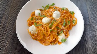 Gochujang Spaghetti with Fresh Mozzarella