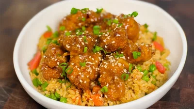 High Protein Crispy Orange Chicken Bowls