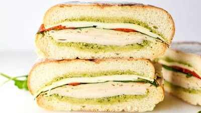 Pesto Chicken Overnight Pressed Sandwiches