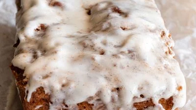 Brown Butter Peach Fritter Cake With Vanilla Glaze