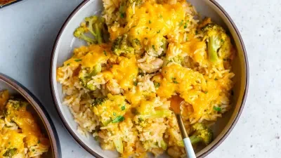 Broccoli Cheese Rice Casserole (High Protein!)