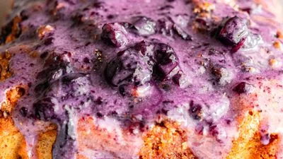 Brown Butter Blueberry Fritter Loaf with Vanilla Bean Glaze