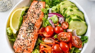 Everything Bagel Baked Salmon Salad Bowls