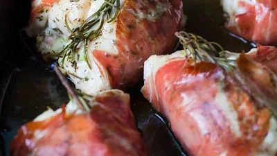 Goat Cheese Stuffed Rosemary Chicken in Prosciutto
